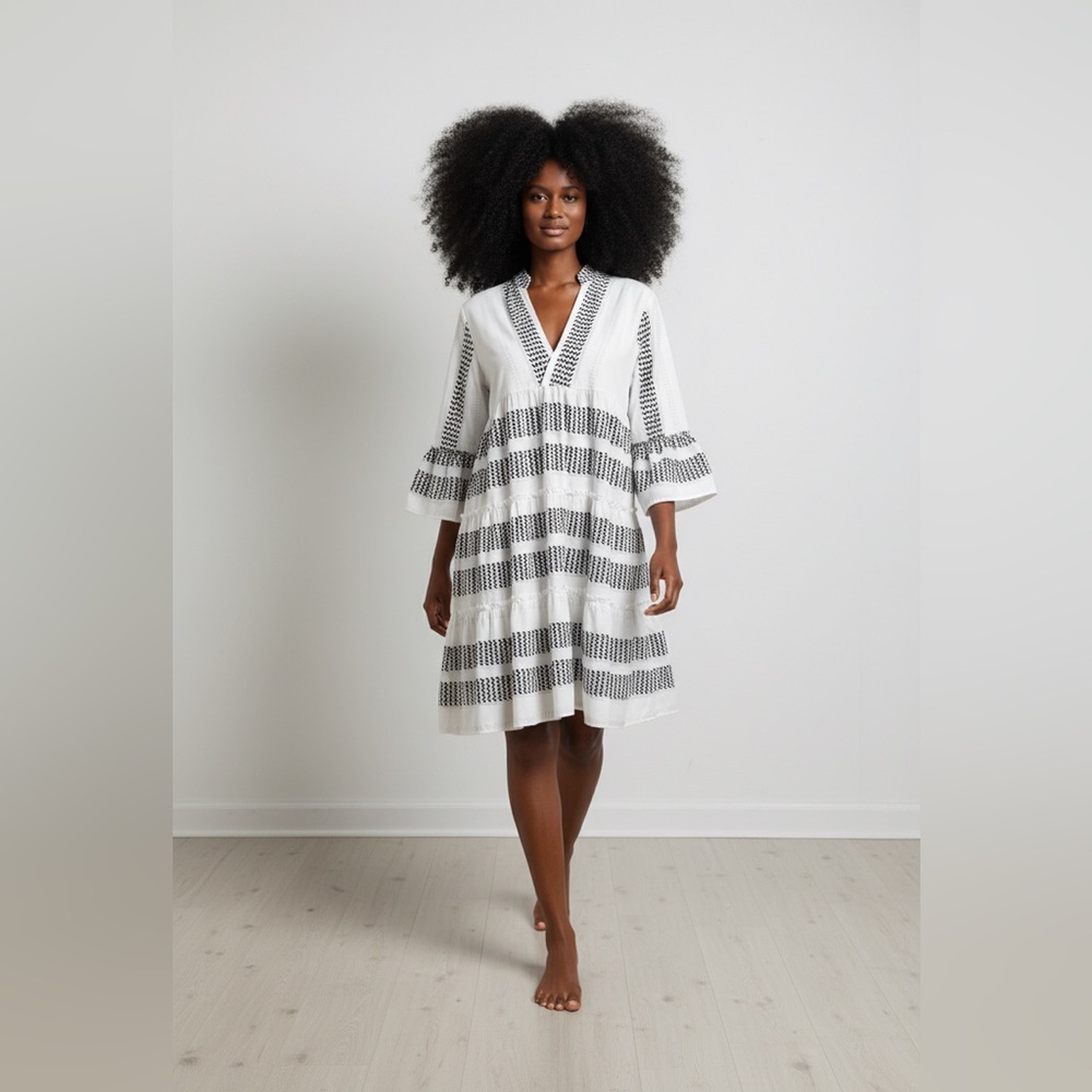 Elegant Black and White Striped Dress